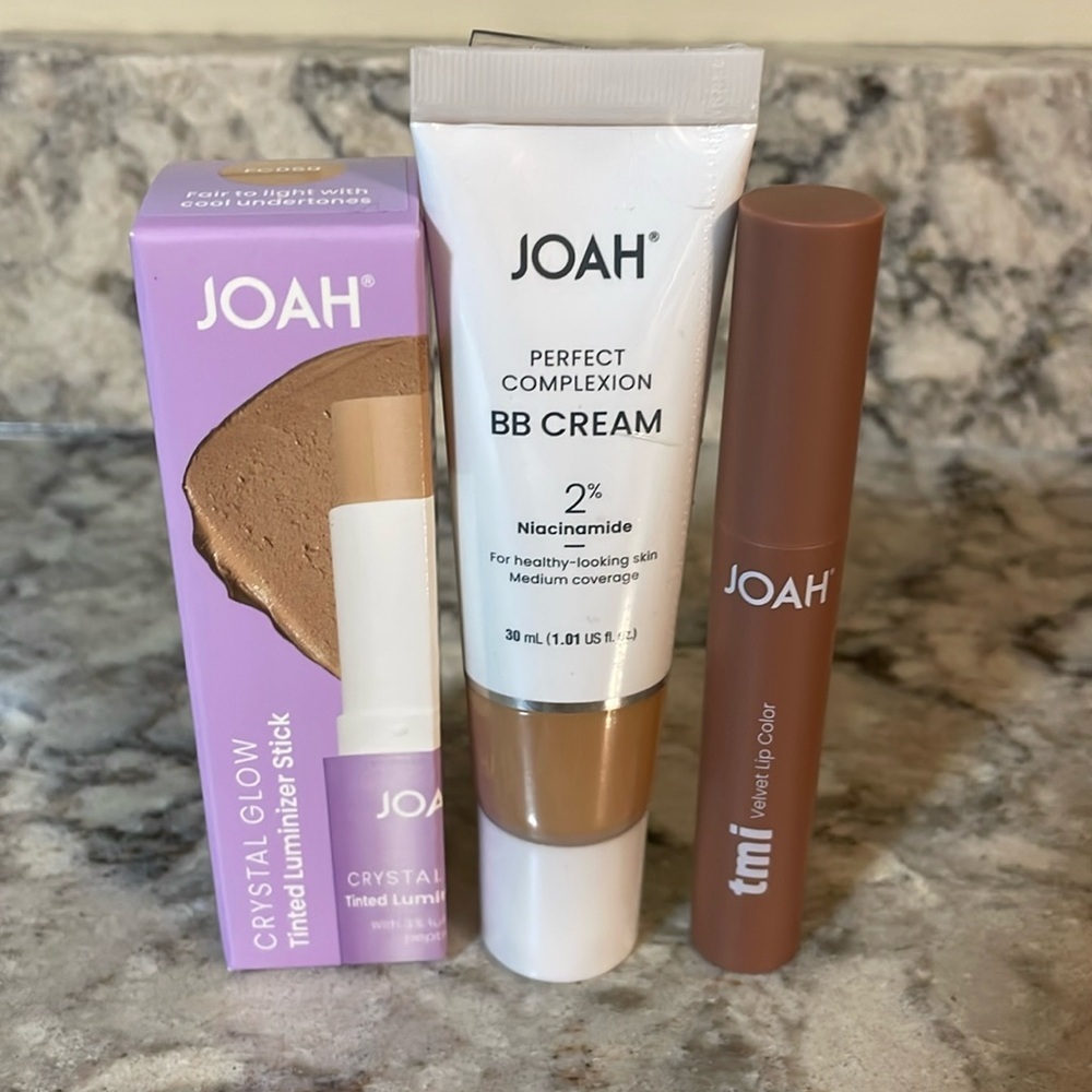 JOAH BB Cream, Tinted Luminizer Stick,Velvet Lip Color BTW010,FC050,JVLL04